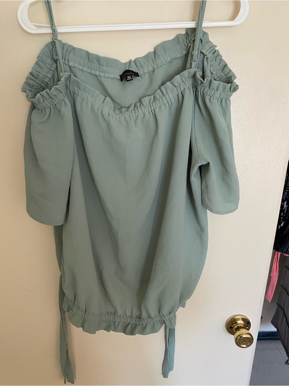 Zenobia Sage Green Off-Shoulder Blouse with Ties